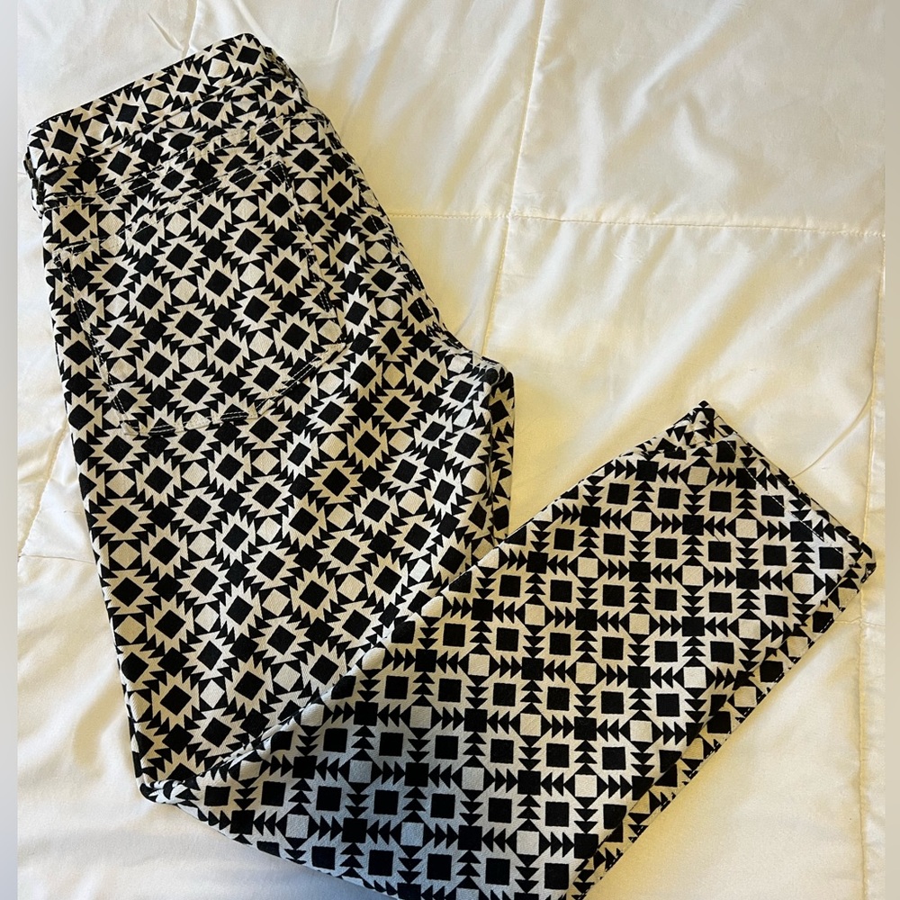 JCrew Black and Off White/Cream Geometric Skinny Jean Pants